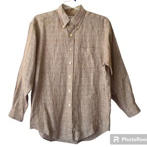 Brooks Brothers Irish Linen Shirt Size Large Brown Plaid